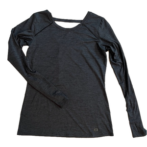 OGIO Long sleeved dark gray yoga shirt w/back accent, size S EUC